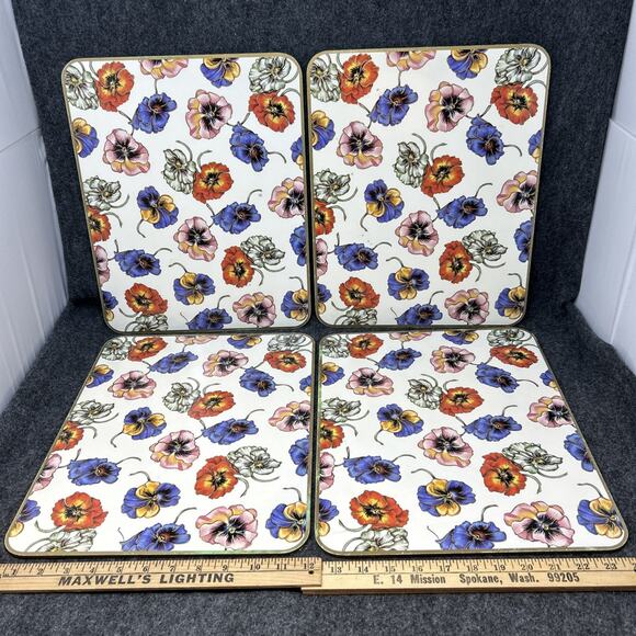 Vtg Fitz & Floyd Japan Large Placemats Coasters 12x15 Inch Poppy Floral Hardback - Picture 1 of 11